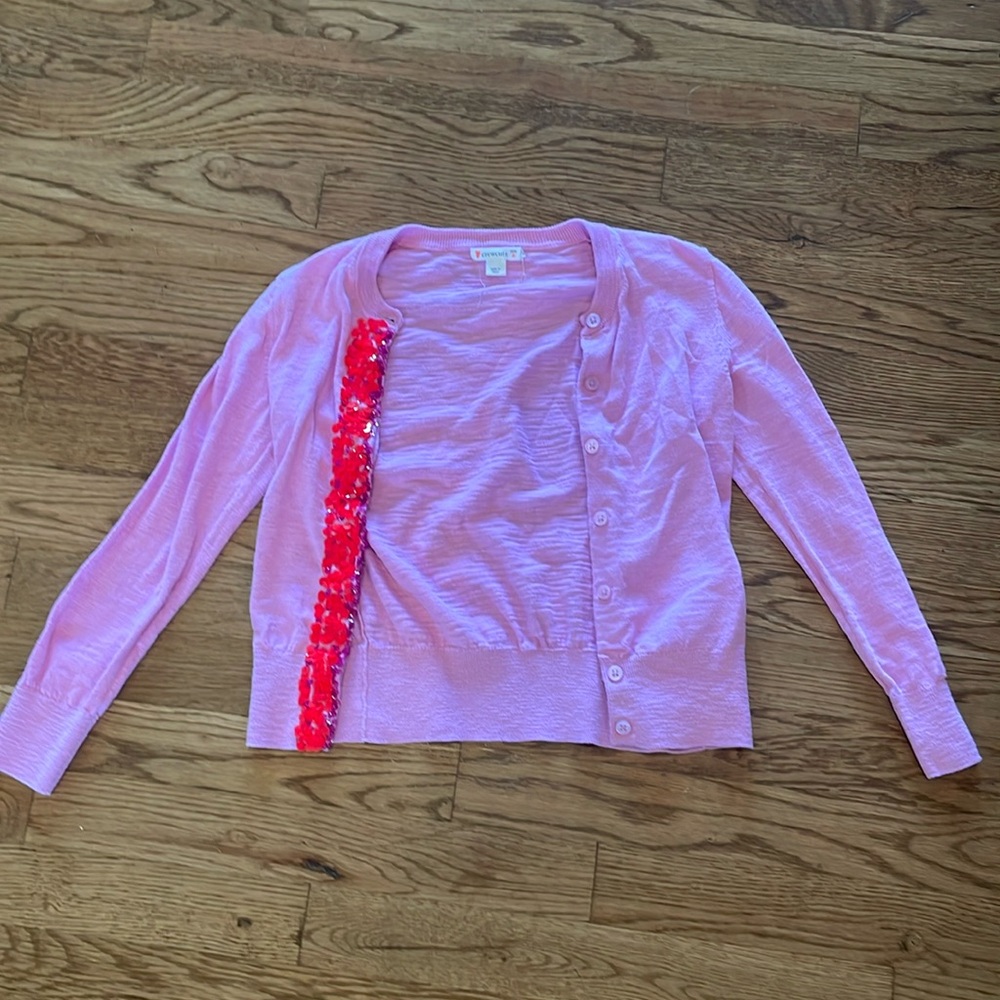 Girls size 8 Crewcuts pink button down sweater with beautiful sequin detailing